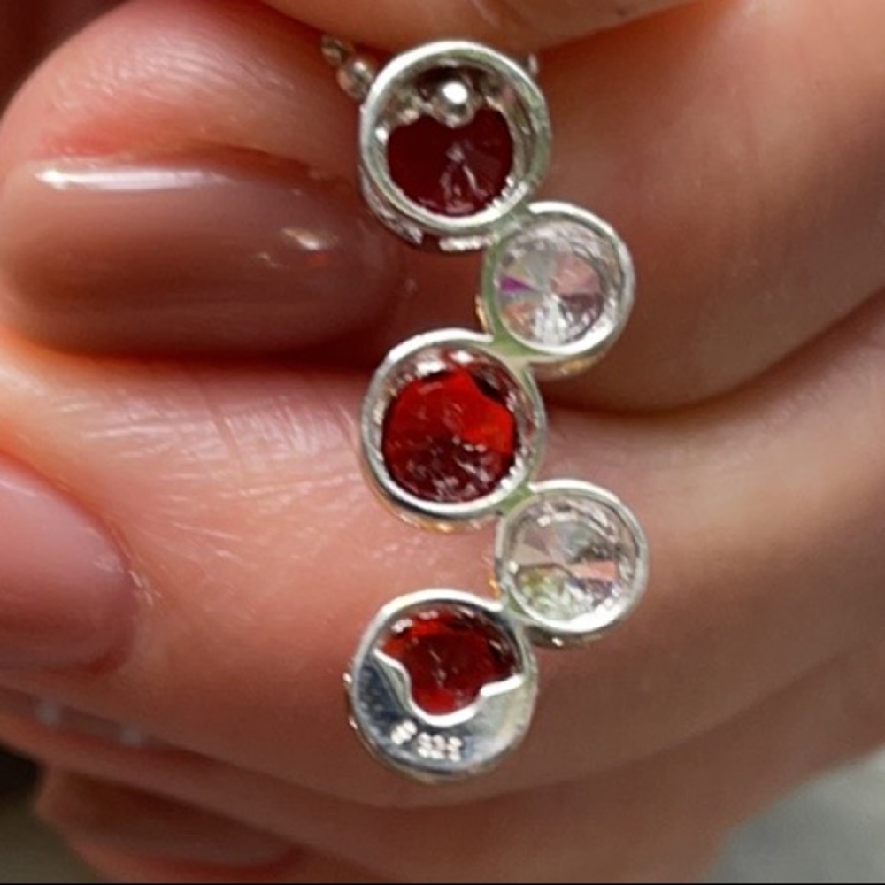 Ruby/CZ Stones Sterling Silver Necklace ER Set - Picture 11 of 14